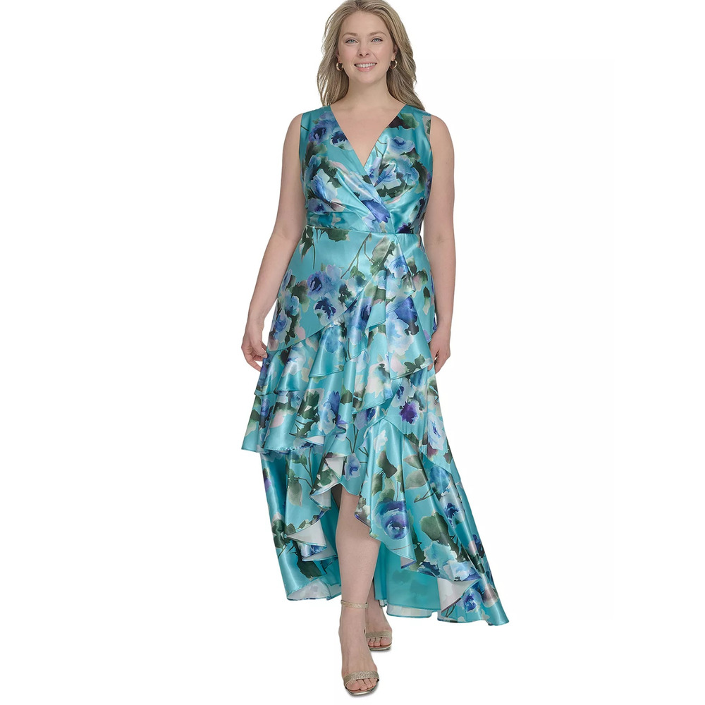 Eliza J Plus Size Printed Satin High-Low MIDI Dress, Size 20W, MSRP: 208$